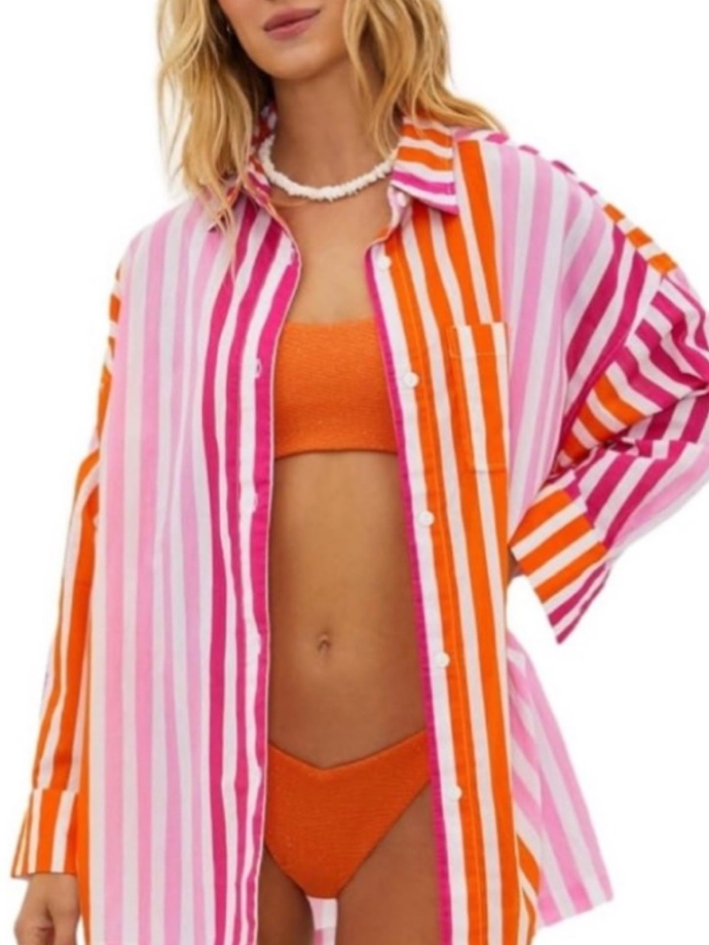 Beach Riot Alexa L/XL Striped Long Sleeve Button-Up Shirt Cover-Up